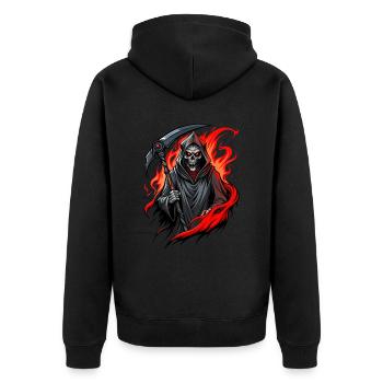 Faucheuse en flammes - Design sombre et ardent - Veste à capuche bio Premium Unisexe - noir - Dos - Nico (187cm)