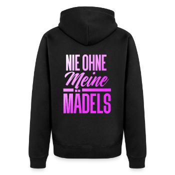 NIE OHNE MEINE MÄDELS - Unisex Premium Bio Zip Hoodie - Schwarz - Hinten - Nico (187cm)
