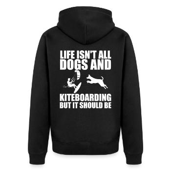 Das Leben besteht nicht nur aus Hunden und Kitesurfen, aber das sollte es - Unisex Premium Bio Zip Hoodie - Schwarz - Hinten - Nico (187cm)
