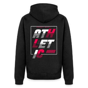 Athletic Sport Urban Streetstyle - Unisex Premium Bio Zip Hoodie - Schwarz - Hinten - Nico (187cm)