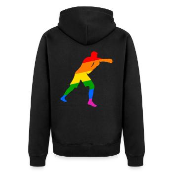 Boxer LGBT Ally - Unisex Premium Bio Zip Hoodie - Schwarz - Hinten - Nico (187cm)