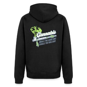 Colors can be changed | Cannanis Inhale Exhale - Unisex Premium Organic Zip Hoodie - black - Back - Nico (187cm)