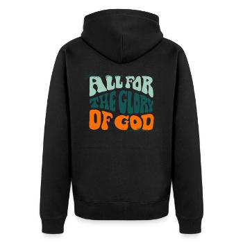 All for the glory of god - UNITED - Unisex Premium Organic Zip Hoodie - black - Back - Nico (187cm)