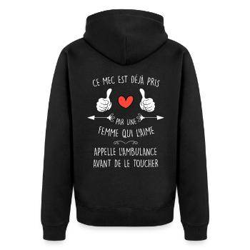 Mec deja pris cadeau homme - Veste à capuche bio Premium Unisexe - noir - Dos - Nico (187cm)