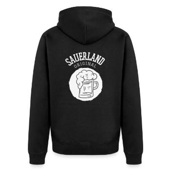 Sauerland Original | Dorfkind Wandern Wintersport - Unisex Premium Bio Zip Hoodie - Schwarz - Hinten - Nico (187cm)