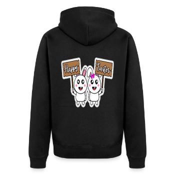 Happy Easter Frohe Ostern süße Osterhasen Lustig - Unisex Premium Bio Zip Hoodie - Schwarz - Hinten - Nico (187cm)