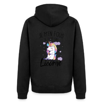 Humour Je M'en Fous Je Suis Une Licorne - Veste à capuche bio Premium Unisexe - noir - Dos - Nico (187cm)