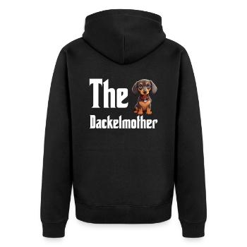 Dackelmother , Lustiges Dackel Mama design - Unisex Premium Bio Zip Hoodie - Schwarz - Hinten - Nico (187cm)