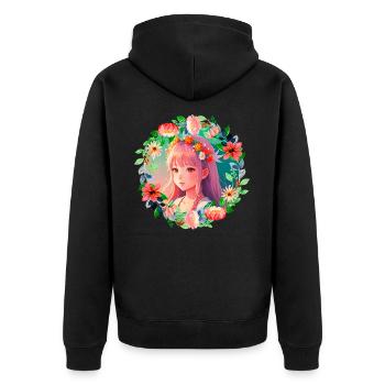 Anime Manga Kpop Girl in Garden - Unisex Premium Organic Zip Hoodie - black - Back - Nico (187cm)