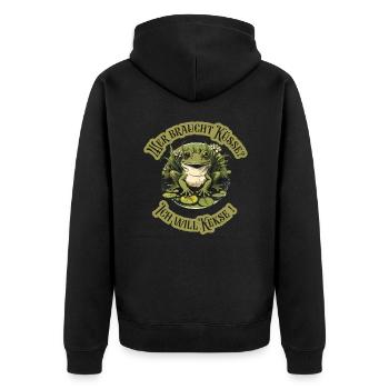 Wer braucht küsse, ich will Kekse - Unisex Premium Bio Zip Hoodie - Schwarz - Hinten - Nico (187cm)
