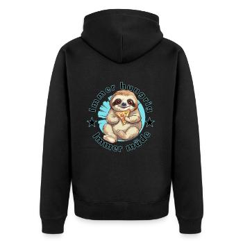 Paresseux fatigué et affamé avec une part de pizza - Veste à capuche bio Premium Unisexe - noir - Dos - Nico (187cm)