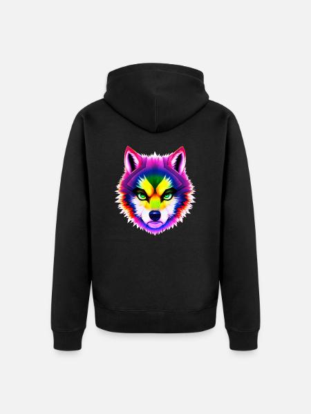 Mystical Rainbow Wolf Head - Unisex Premium Organic Zip Hoodie - black