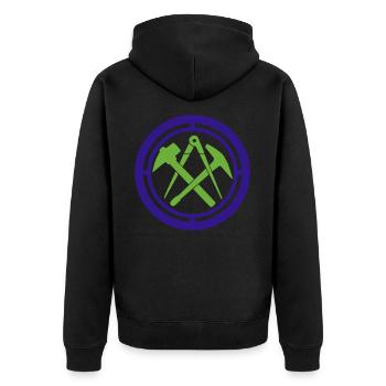Dachdecker Zunft Logo Wappen | Farben änderbar - Unisex Premium Bio Zip Hoodie - Schwarz - Hinten - Nico (187cm)