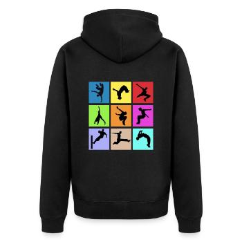 Free running - Unisex Premium Organic Zip Hoodie - black - Back - Nico (187cm)