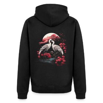 Japanischer Vogel Natur Japan Kultur Wildtiere - Unisex Premium Bio Zip Hoodie - Schwarz - Hinten - Nico (187cm)