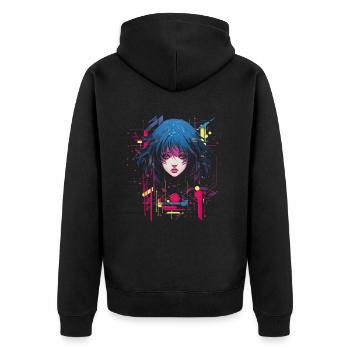 Goth Anime Mädchen Glitch Art Grunge - Unisex Premium Bio Zip Hoodie - Schwarz - Hinten - Nico (187cm)