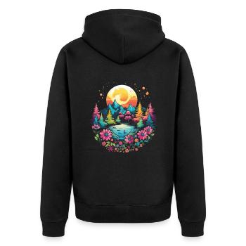 Hippie Liebe Natur Bunte Meditation - Unisex Premium Bio Zip Hoodie - Schwarz - Hinten - Nico (187cm)