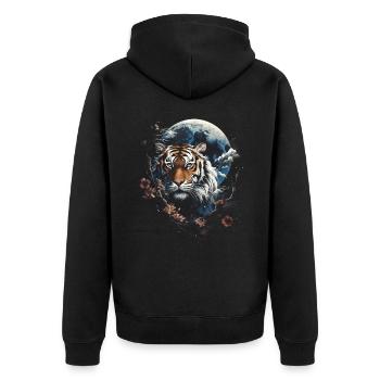 Clair De Lune, Tigre, Chinois, Japonais, Chine - Veste à capuche bio Premium Unisexe - noir - Dos - Nico (187cm)
