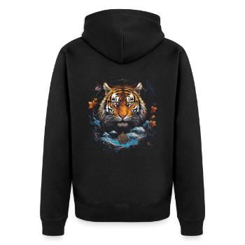 Clair De Lune, Tigre, Chinois, Japonais, Chine - Veste à capuche bio Premium Unisexe - noir - Dos - Nico (187cm)