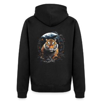 Clair De Lune, Tigre, Chinois, Japonais, Chine - Veste à capuche bio Premium Unisexe - noir - Dos - Nico (187cm)