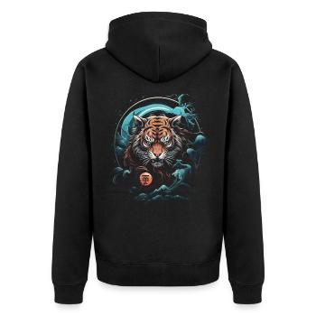 Clair De Lune, Tigre, Chinois, Japonais, Chine - Veste à capuche bio Premium Unisexe - noir - Dos - Nico (187cm)