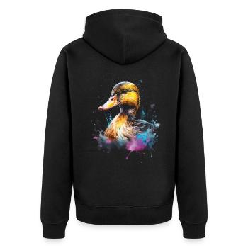 Ente Kunstwerk Bunt - Unisex Premium Bio Zip Hoodie - Schwarz - Hinten - Nico (187cm)