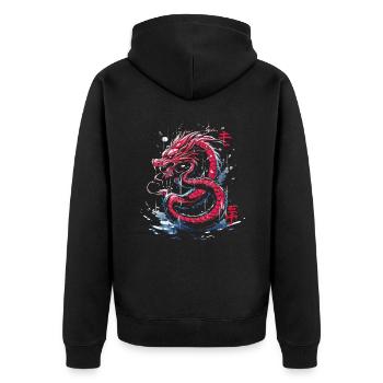 Japanisch Tattoo Nacht Mystisch Japan - Unisex Premium Bio Zip Hoodie - Schwarz - Hinten - Nico (187cm)