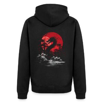 Japanisch Tattoo Nacht Mystisch Japan - Unisex Premium Bio Zip Hoodie - Schwarz - Hinten - Nico (187cm)
