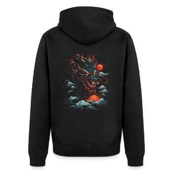 Japanisch Japanisch Landschaft Asien Mystisch - Unisex Premium Bio Zip Hoodie - Schwarz - Hinten - Nico (187cm)