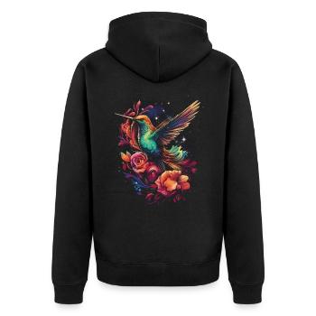 Kolibri Blume Vogelliebhaber Tier - Unisex Premium Bio Zip Hoodie - Schwarz - Hinten - Nico (187cm)