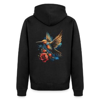 Kolibri Blume Vogelliebhaber Tier - Unisex Premium Bio Zip Hoodie - Schwarz - Hinten - Nico (187cm)