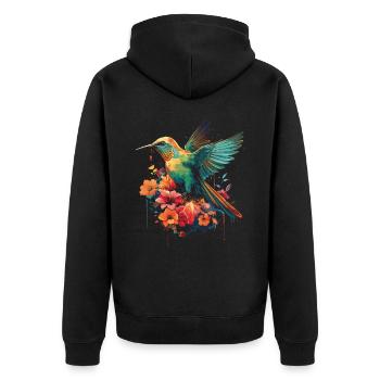 Kolibri Blume Vogelliebhaber Tier - Unisex Premium Bio Zip Hoodie - Schwarz - Hinten - Nico (187cm)