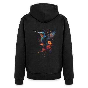 Kolibri Blume Vogelliebhaber Tier - Unisex Premium Bio Zip Hoodie - Schwarz - Hinten - Nico (187cm)