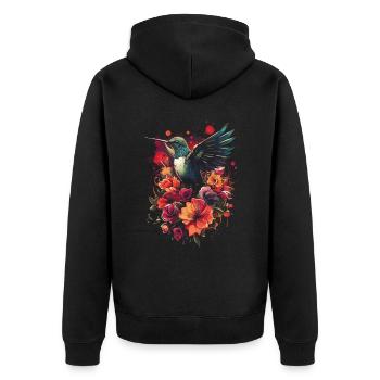 Kolibri Kunstwerk Bunt Vogelliebhaber - Unisex Premium Bio Zip Hoodie - Schwarz - Hinten - Nico (187cm)