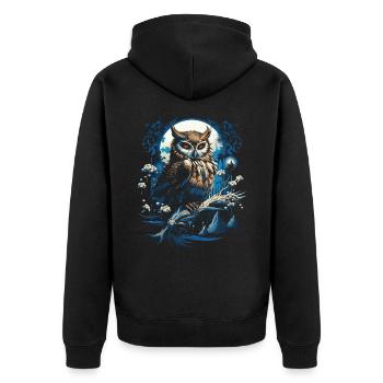 Eule Fantasie Japanisch Mythologie Magisch - Unisex Premium Bio Zip Hoodie - Schwarz - Hinten - Nico (187cm)
