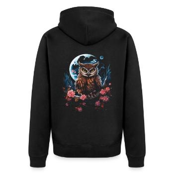 Eule Fantasie Japanisch Mythologie Magisch - Unisex Premium Bio Zip Hoodie - Schwarz - Hinten - Nico (187cm)