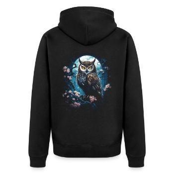 Eule Fantasie Japanisch Mythologie Magisch - Unisex Premium Bio Zip Hoodie - Schwarz - Hinten - Nico (187cm)