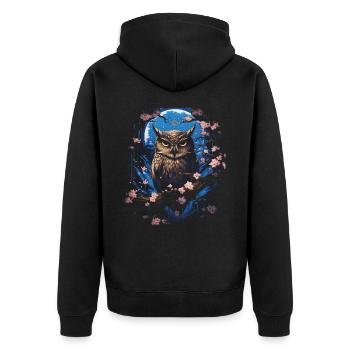 Eule Fantasie Japanisch Mythologie Magisch - Unisex Premium Bio Zip Hoodie - Schwarz - Hinten - Nico (187cm)
