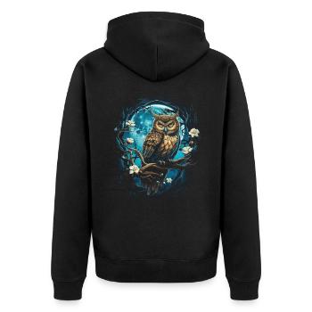 Eule Fantasie Japanisch Mythologie Magisch - Unisex Premium Bio Zip Hoodie - Schwarz - Hinten - Nico (187cm)