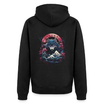Wolf Japanisch Japanische Kunst Anime Traditionell - Unisex Premium Bio Zip Hoodie - Schwarz - Hinten - Nico (187cm)
