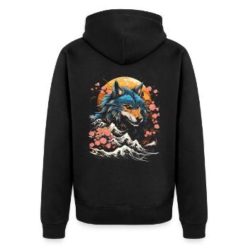 Wolf Japanisch Japanische Kunst Anime Traditionell - Unisex Premium Bio Zip Hoodie - Schwarz - Hinten - Nico (187cm)