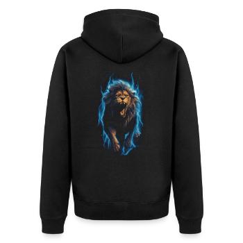 Lion, Feu, Bleu, Mâle - Veste à capuche bio Premium Unisexe - noir - Dos - Nico (187cm)