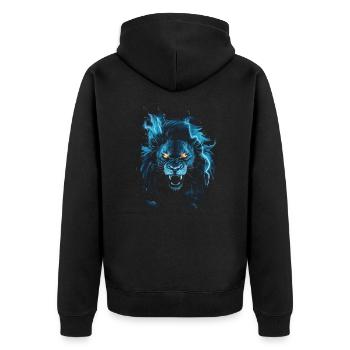 Lion, Feu, Bleu, Mâle - Veste à capuche bio Premium Unisexe - noir - Dos - Nico (187cm)