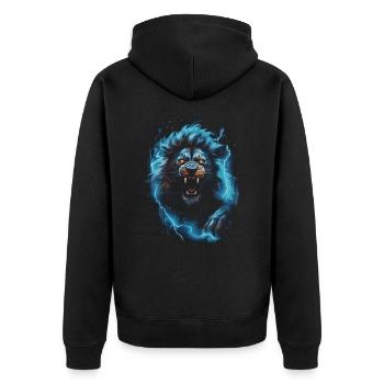 Lion, Feu, Bleu, Mâle - Veste à capuche bio Premium Unisexe - noir - Dos - Nico (187cm)