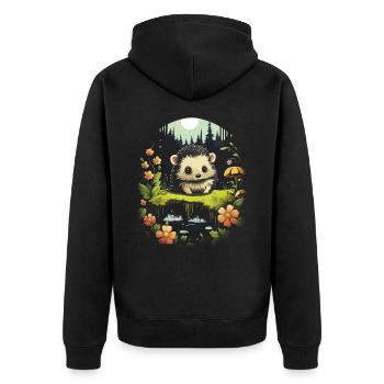 Kawaii Landschaft Tier Igel - Unisex Premium Bio Zip Hoodie - Schwarz - Hinten - Nico (187cm)