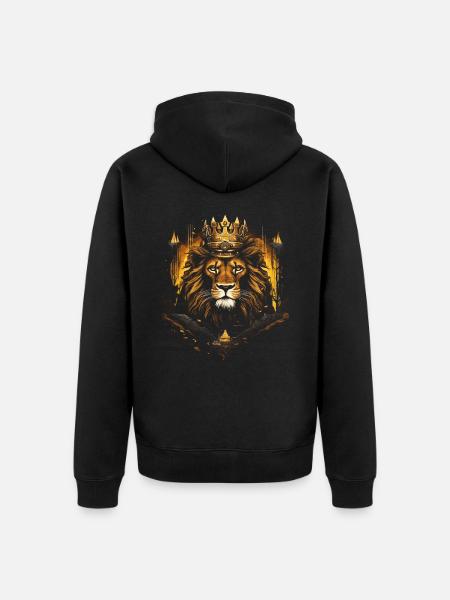 Lion, Roi, Faune, Fierté, Afrique - Veste à capuche bio Premium Unisexe - noir