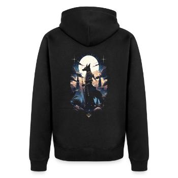 Anubis Gott Gaming Ägypter - Unisex Premium Bio Zip Hoodie - Schwarz - Hinten - Nico (187cm)