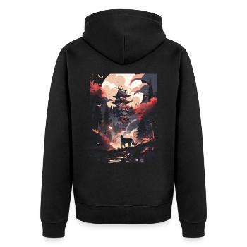 Japanese Wolf Wolves Manga Tokyo Cherry Blossoms - Unisex Premium Organic Zip Hoodie - black - Back - Nico (187cm)