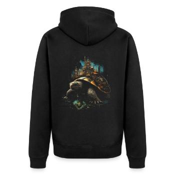 Steampunk Fantasy City Turtle - Unisex Premium Organic Zip Hoodie - black - Back - Nico (187cm)