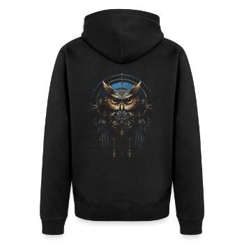 Steampunk Mechanische Eule Viktorianisch Vogel - Unisex Premium Bio Zip Hoodie - Schwarz - Hinten - Nico (187cm)